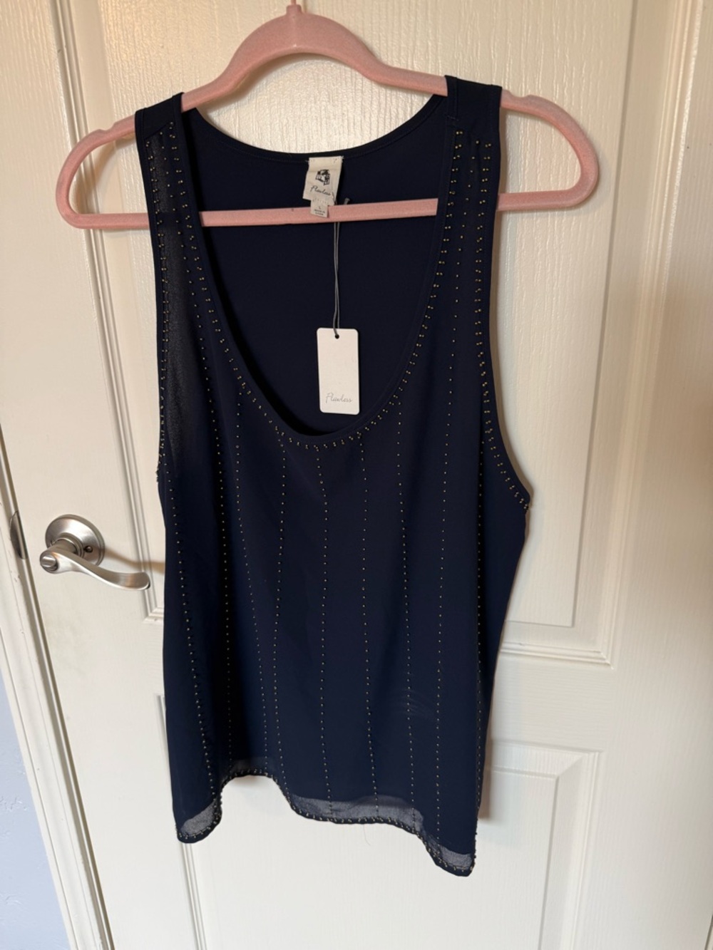 Women's Navy Sleeveless Stud-Trim Tank Top